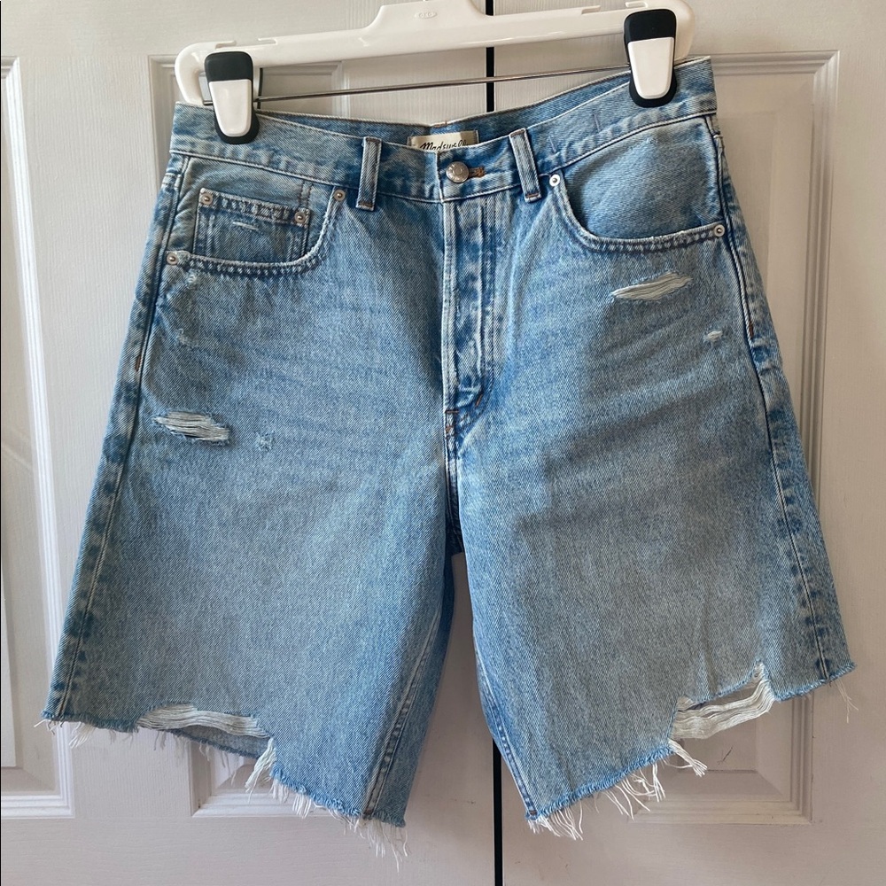 Madewell The Essex Long Baggy Denim Jean Short, Londe Wash (Light Blue), 28, NWT